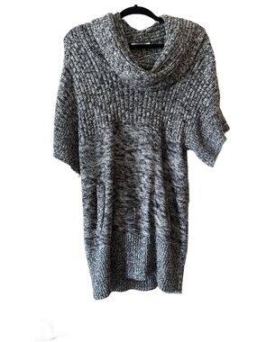 DKNYC Marled Gray Short-Sleeve Cowl Neck Sweater